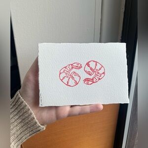 Original Hand Printed Shrimp 4x6 linocut ink art print